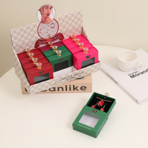 Eco-Friendly Recycled Paper Jewelry <b>Drawer</b> <b>Box</b> with Clear PVC Window and Crystal Handle for Necklace Packaging - Product Image 5