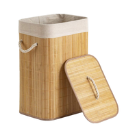 Panier à linge avec couvercle Panier de rangement en bambou pour vêtements sales avec poignée en corde et doublure amovible Panier à linge rectangulaire
