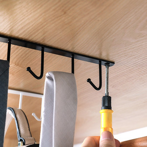 Iron Cabinet Hanging Rack With Multiple Hooks Black And White Wall Mounted Storage Organizer For Kitchen Utensils - Product Image 3