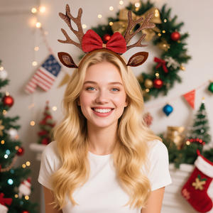 Fascia per capelli natalizia con corna di cervo a tema cartone animato per bambini e anziani, decorazione per feste con fibbia - Product Image 3