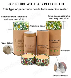 Su misura biodegradabile cartone supercibi gommoso collagene proteine in polvere tubo di carta contenitore con facile staccare il coperchio