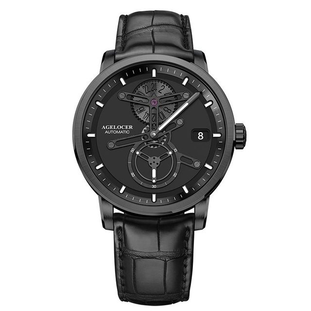 AGELOCER Original Astronomer Watch Space Station Luxury Date Automatic Mechanical Watch for Men Formal Leather Strap With Box