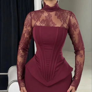 <span class=keywords><strong>Robe</strong></span> de soirée longue marron à manches longues, prête à être expédiée, en dentelle, dos nu, avec traîne, fente latérale, style Dubaï, pour bal de promo et occasions formelles, vente en gros - Product Image 1