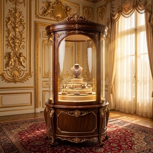 Vitrine à bijoux ronde vintage royale |   Vitrine de présentation de bijoux de qualité muséale |   Vitrine pour les magasins de détail de luxe - Product Image 3