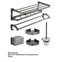 Support de douche moderne de luxe en aluminium brosse de toilette porte-serviettes en papier porte-serviettes barre noir ensemble de douche toilette accessoires de salle de bain