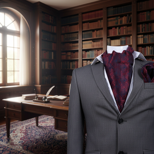 Ensemble de foulards turcs en soie durable, imprimés par transfert thermique, motif géométrique rouge marine, à nouer soi-même, design élégant Ascot Jacquard Exve - Product Image 3