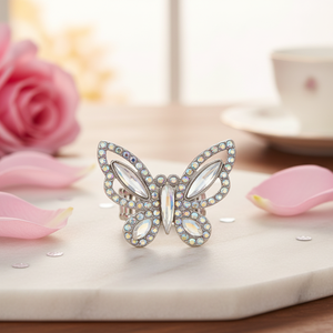 Romantici anelli elastici a farfalla in cristallo rodiato alla moda con tecnologia intarsio artiglio geometrico stella numero gemma eternità - Product Image 3