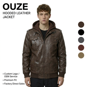 US grande taille fausse <span class=keywords><strong>capuche</strong></span> noir marron hiver chaud moteur motard manteau hiver extérieur en <span class=keywords><strong>cuir</strong></span> PU jean moto veste pour hommes - Product Image 1