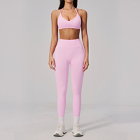 Ensemble de sport 4 pièces pour femme, uni, à découpes, avec crop top à manches courtes et leggings de yoga à taille croisée, extensible dans les quatre sens, SMART