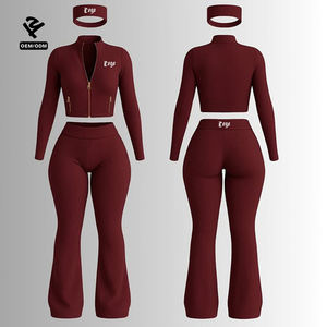 Ensemble de survêtement d'hiver pour femmes Y2k avec logo personnalisé, veste zippée intégrale, pantalon évasé, 2 pièces, vêtements de <span class=keywords><strong>sport</strong></span> pour femmes, ensembles de fitness pour la salle de <span class=keywords><strong>sport</strong></span> - Product Image 5