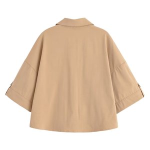 Stile Estivo da Strada: <span class=keywords><strong>Camicia</strong></span> a Maniche Corte Tinta Unita, Vestibilità Ampia con Cintura <span class=keywords><strong>e</strong></span> <span class=keywords><strong>Pantaloncini</strong></span> Plissettati al Ginocchio da <span class=keywords><strong>Donna</strong></span> S - Product Image 3