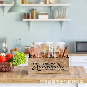 Wooden Cutlery <b>Storage</b> <b>Box</b> Rectangle No Lid <b>Kitchen</b> Organizer Standing Type With Letter Pattern A-411 - Product Image 1