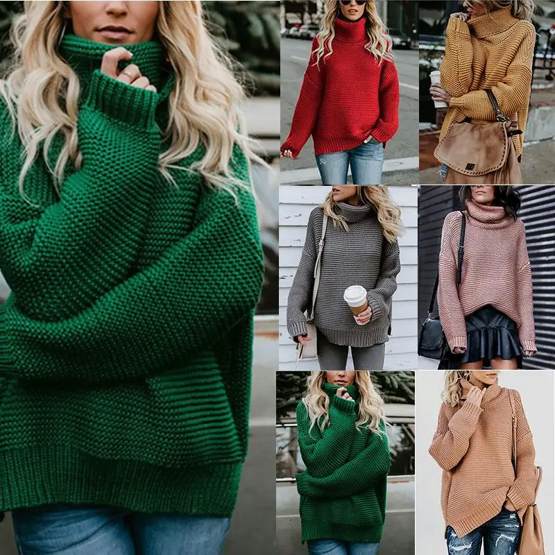 wholesale Autumn Winter Fashionable Custom Ladies Thick Knit Pullover Long Sleeve high turtleneck Women's Sweaters