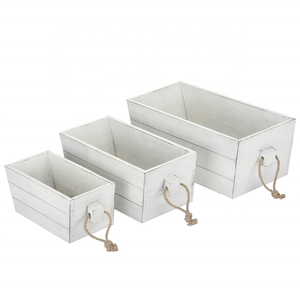 Nature Country Rustic White Decorative Wood Storage Box Wooden Nesting Storage Crates with Rope Handles