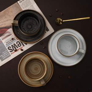 Ensemble tasse et soucoupe à café en céramique <span class=keywords><strong>rustique</strong></span> rétro fait main, style vintage, pour la maison, les bars, les restaurants ou les cafés - Product Image 2