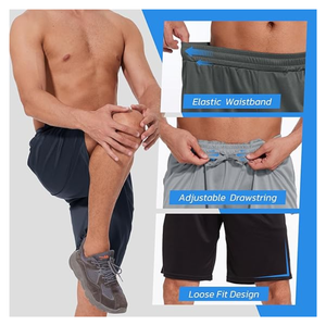 Shorts de sport pour hommes, vente chaude, respirants, séchage rapide, décontractés, taille élastique, shorts de basket-ball avec poches latérales - Product Image 4