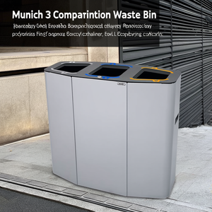Contenitore per Rifiuti a 3 Scomparti Munich 160 L, Bidone per Riciclaggio da Esterno - Product Image 2