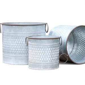 Hot Selling Round Galvanized Metal <b>Planters</b> With Diamond Pattern Rustic Industrial Style Outdoor Garden Pots For Patio Décor - Product Image 4
