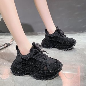 Zapatillas deportivas de plataforma con diamantes de imitación de la marca hip-hop "Full Moon Star" - estilo casual y a la moda para mujer - Product Image 3