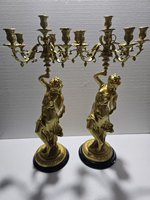 Candelabro de 5 Brazos con Figura de Musa Estilo Francés en Oro Dorado para Decoración del Hogar, Actividades Religiosas y Bodas