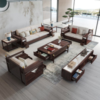 Neues chinesisch-inspiriertes Massivholz-Sofa- und Couchtisch-Set für große Villen – Moderne Luxus-Wohnzimmermöbel im Stauraum-Stil