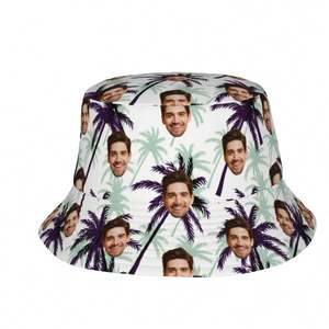 Bob personnalisé avec photo pour femme – Motif visage personnalisé, fond imprimé arbre tropical – Tendance été, plage, voyage, quotidien - Product Image 1