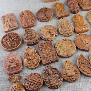 Colgantes tallados en madera de melocotón Ling Gusi, amuletos budistas, adorno de Guanyin, accesorios DIY, artesanías de estilo chino - Product Image 3
