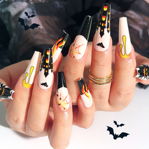<span class=keywords><strong>Uñas</strong></span> postizas acrílicas <span class=keywords><strong>de</strong></span> <span class=keywords><strong>Halloween</strong></span> con diseño <span class=keywords><strong>de</strong></span> calabaza, telaraña y calavera, 24 piezas, largas, estilo ataúd, cobertura completa - Product Image 3