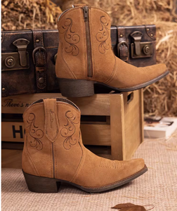 Bottes de <span class=keywords><strong>cowboy</strong></span> western brodées en cuir véritable marron, à bout pointu et tige <span class=keywords><strong>courte</strong></span>, style vintage américain, personnalisées par le fabricant - Product Image 4