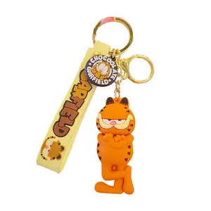 New Anime Kawaii Garfield Cat Keychain Pendant Car Key Chain 3D PVC Garfield Keychain