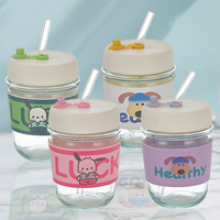 Gobelet en verre moderne et mignon de 350 ml, motif dessin animé, épais, résistant aux hautes températures, avec manchon, sans BPA, écologique