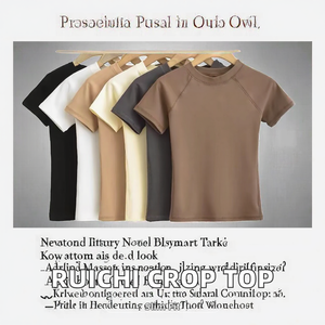 Top Corto Personalizado RUICHI para Mujer, Cuello Redondo, Corte Ajustado, Diseño Básico Liso, 92% Algodón, 8% Elastano, Transpirable e Informal para el Verano - Product Image 3