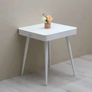 Weicheng caliente hogar moderno de madera pequeña mesa auxiliar Bluetooth altavoz redondo carga inalámbrica mesas inteligentes