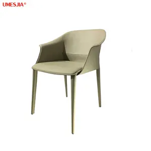 Italian Classic Luxury Modern soft shell dining Chair with armrests Restaurant Chairs Seat and backrest upholstered hard leather