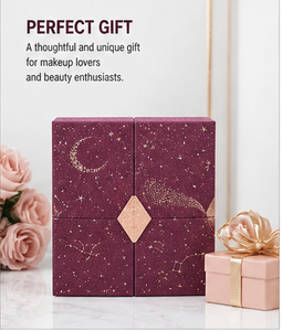 Premium Burgundy Double Door Advent <b>Calendar</b> Box with Drawers Starry Print Rigid Cardboard Beauty Gift Packaging Wholesale - Product Image 6