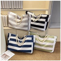 Tas Tote Kanvas Katun Bergaris Ekstra Besar Ramah Lingkungan dengan Pegangan Tali Katun 16oz, Tas Belanja Tahan Air dengan Desain Kustom
