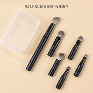 Juego <span class=keywords><strong>de</strong></span> 6 brochas <span class=keywords><strong>de</strong></span> <span class=keywords><strong>maquillaje</strong></span> mini intercambiables, portátiles, para viaje, para difuminar sombras <span class=keywords><strong>de</strong></span> ojos y corrector, con estuche. - Product Image 2