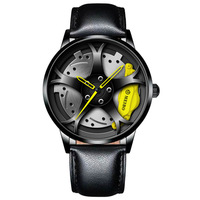 Creative Design Cool Sport Bracelet en Cuir 3D Jante Montre Squelette Quartz Hommes de Voiture Roue Montre