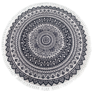 Sıcak Fırsat Özel Baskılı İşlemeli Püsküllü Kaymaz Evcil Hayvan Dostu Pamuklu ve Keten Yuvarlak Fas Halıları - Product Image 1