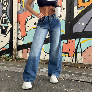 <span class=keywords><strong>Jeans</strong></span> da Donna Personalizzati a <span class=keywords><strong>Vita</strong></span> <span class=keywords><strong>Bassa</strong></span>, Gamba Dritta, Stile Casual Vintage, Eco-Friendly, 100% Cotone Traspirante - Product Image 2