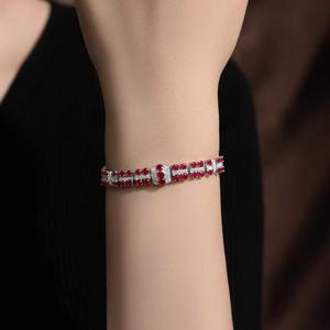 <b>Solid</b> 18K <b>Gold</b> Natural Pigeon Blood Ruby Wide Tennis Bracelet Inlaid 0.804ct Pavé Diamonds Formal Banquet Statement Jewelry - Product Image 5