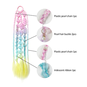 Estensione Coda di Cavallo <span class=keywords><strong>per</strong></span> Bambine, 24 Pollici, con Ciondolo di Perle, <span class=keywords><strong>Trecce</strong></span> a Bolle Intrecciate Colorate Sfumate, in Fibra Sintetica - Product Image 3