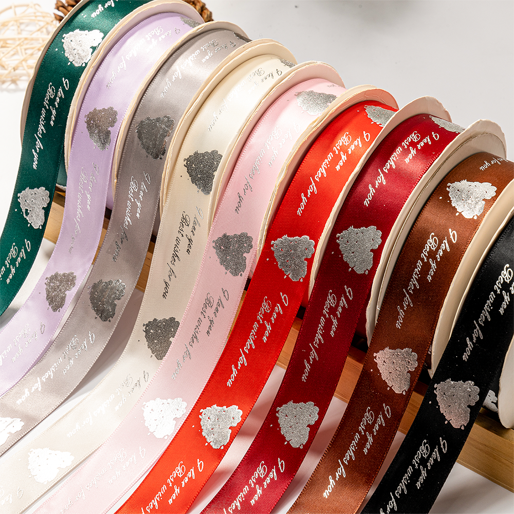 6mm-28mm 100% Polyester Satin Ribbon roll With logo Printed Ribbons for Gift Box Decoration
