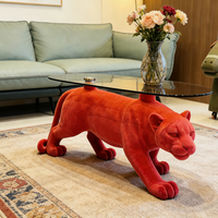 Luxuriöser Moderner Roter Panther Couchtisch Tierform Glasplatte Kreativer Wohnzimmer-Mitteltisch Einzigartige Wohnkultur Möbel