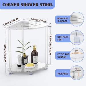 Taburete de ducha de esquina, Banco de ducha de acrílico transparente, asiento de baño, almacenamiento de toallas para afeitarse las piernas - Product Image 6