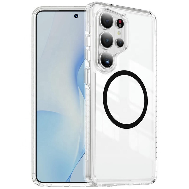 Clear Hybrid TPU PC Non-Yellowing Shockproof Magnetic Charging Phone Case Back Cover for Samsung S26 S25 S24 S23 Ultra Black