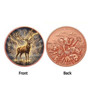 Moneda de cobre fino .999 de 1 onza con impresión UV de la mitología nórdica, espíritu del bosque, runa, tótem animal celta Cernunnos, Ciervo Sagrado - Product Image 2