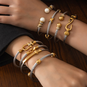 Bracciali di Lusso in Acciaio Inossidabile Antiossidante Placcati Oro per Donne, Catena Intrecciata, Gioielli Industriali - Product Image 2