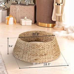 Farmhouse <b>Christmas</b> <b>Tree</b> Skirt Woven Willow Straw Round Linen Handmade Decor <b>For</b> <b>Tree</b> <b>Base</b> Covering - Product Image 4
