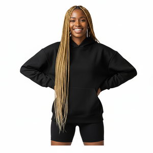 Pull à capuche oversize tendance pour femmes, taille reine, manches longues, en polaire, avec poche pour l'hiver - Product Image 1